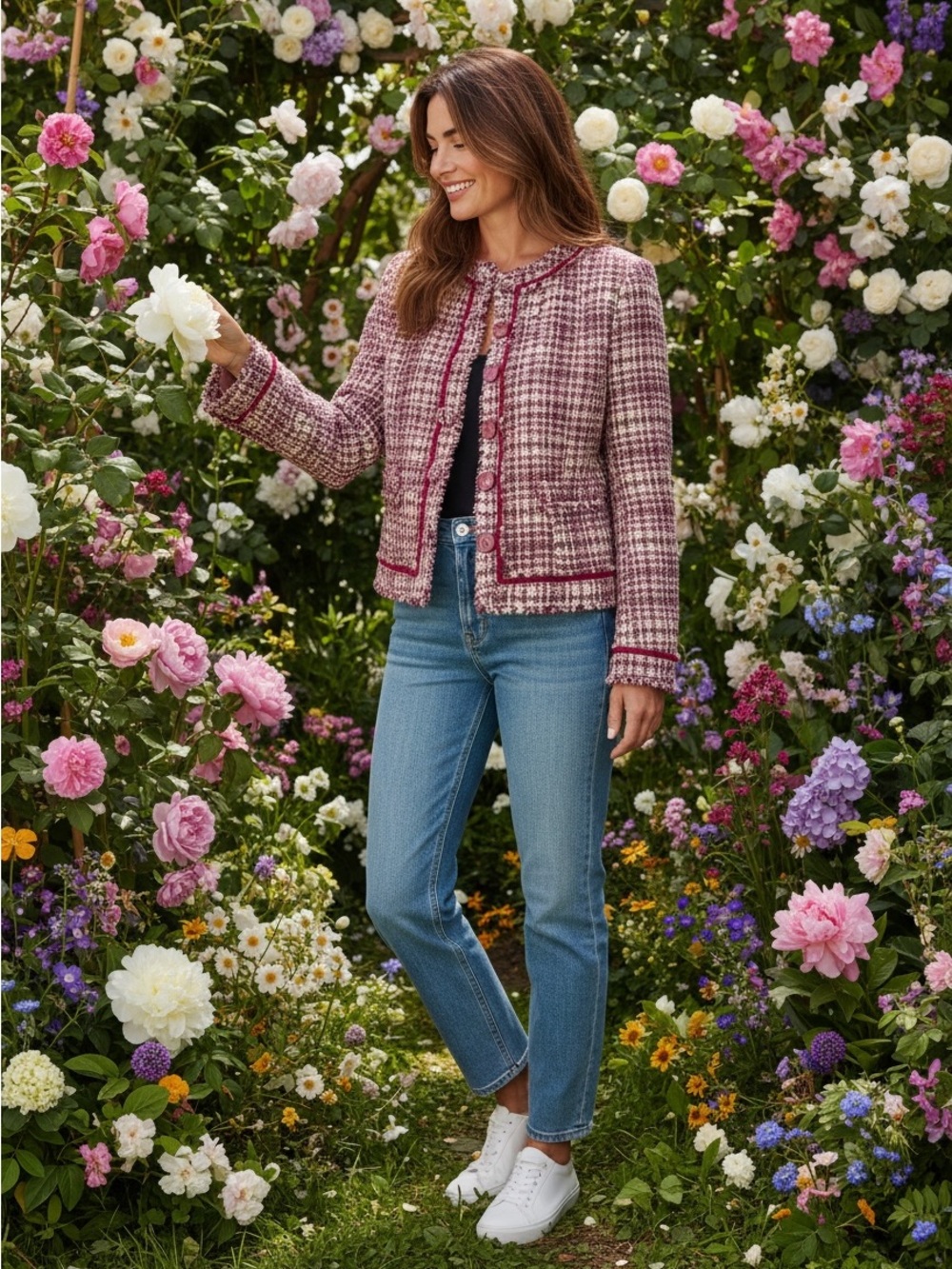 Express Pink Bouclé Tweed Jacket with Contrast Trim